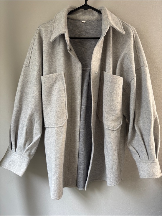 Jackets & Blazers - Oversized Light Gray Wool-Blend Shirt Jacket